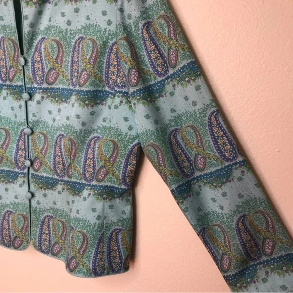 Vintage Adrianna Papell Paisley Silk Jacket Button Front Round Neck Women 12